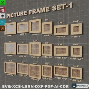 Laser Cut Picture Frame Bundle, SVG Frames, Wood Frame Template, Xtool Files,Laser Cut Picture Frames, Multiple Sizes 830
