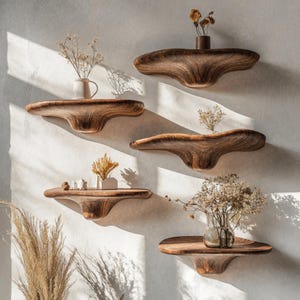 Solid wood live edge mushroom shelf rustic wall decor handcrafted mushroom floating shelf corner wall shelf unique home decor