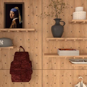 Pegboard with pegs, from strong and solid ash wood, peg board, wood shelf organizer, retail shelves, ordnung, wall mounted shelving for kids