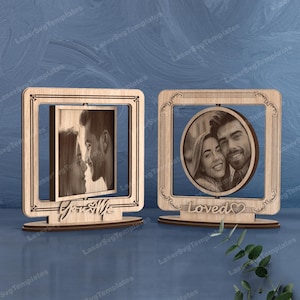Wooden rotating photo frame set laser cut svg file Glowforge photo frame  svg Square Photo frame laser file Frame dxf cnc vector template