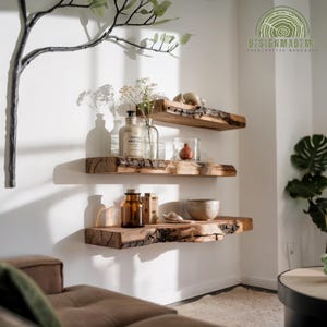 Floating shelf, Live edge Floating Wall Shelf, Floating Wooden Bookshelf Live Edge, Custom Size Long Floating Shelf