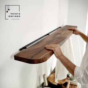 Customize Size Ash Floating Kitchen Shelves, Wood Shelves, Rustic Shelves, Bathroom Shelves with Bracket, Long Book Shelves, Kitchen Shelves