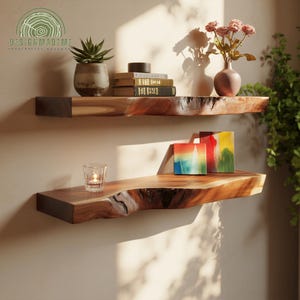 Live Edge Floating Shelf, Floating Shelves Wood, Rustic Bookshelves Display, Desk Shelf Bookcase Solid Wood Unique Home Decor Gift For Dad