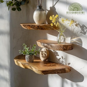 Custom Size Live Edge Floating Wall Shelf, Living Room Organization Wooden shelves, Wooden Shelves Decor, Natural Wooden Bookshelf Live Edge