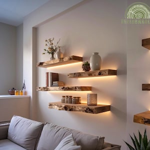 Handcrafted Solid Wood Floating Shelves, Live Edge Wall Shelf, Rustic Handmade Wall Decor for Cozy Modern Interiors, Natural Wood Wall Art